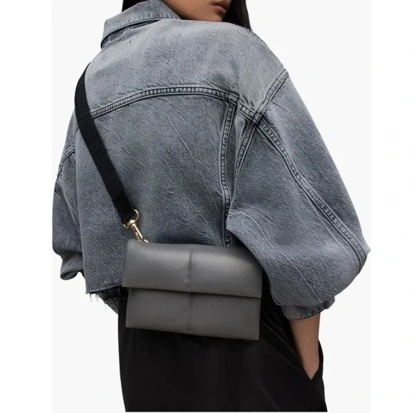 All Saints Ezra Logo Strap Leather Crossbody Bag - Picture 3 of 11